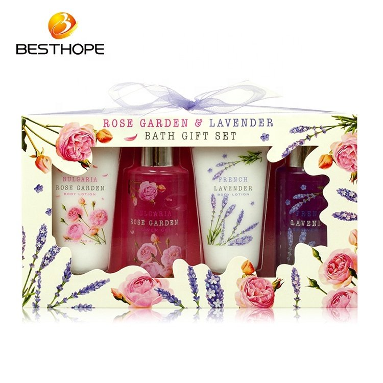 Wholesale customize pink bubble bath gift body luxury spa natural cherry wash bath gift set for women