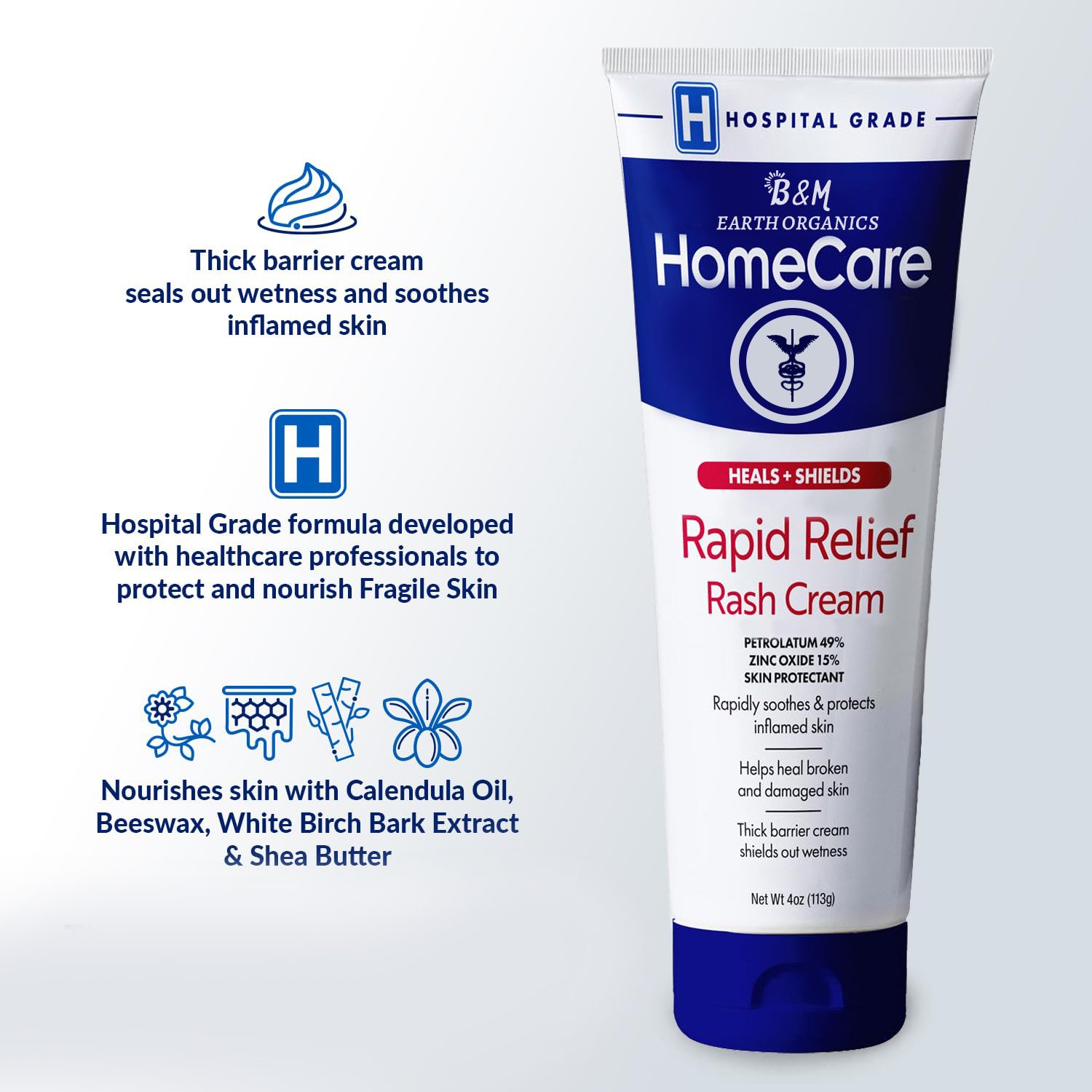 Rapid Relief Adult Diaper Rash Cream Extra Thick Moisturizing Barrier Cream for Incontinence and Healing Cream Zinc Oxide