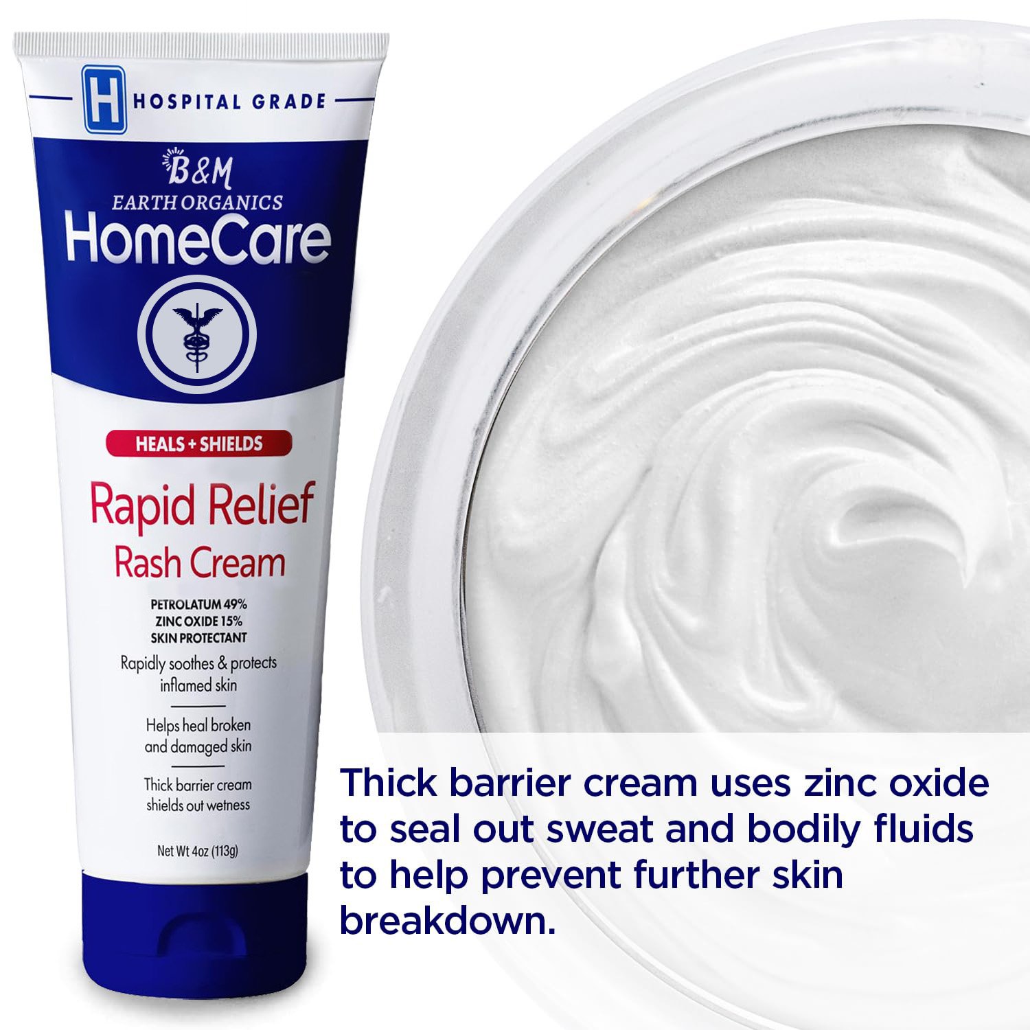 Rapid Relief Adult Diaper Rash Cream Extra Thick Moisturizing Barrier Cream for Incontinence and Healing Cream Zinc Oxide