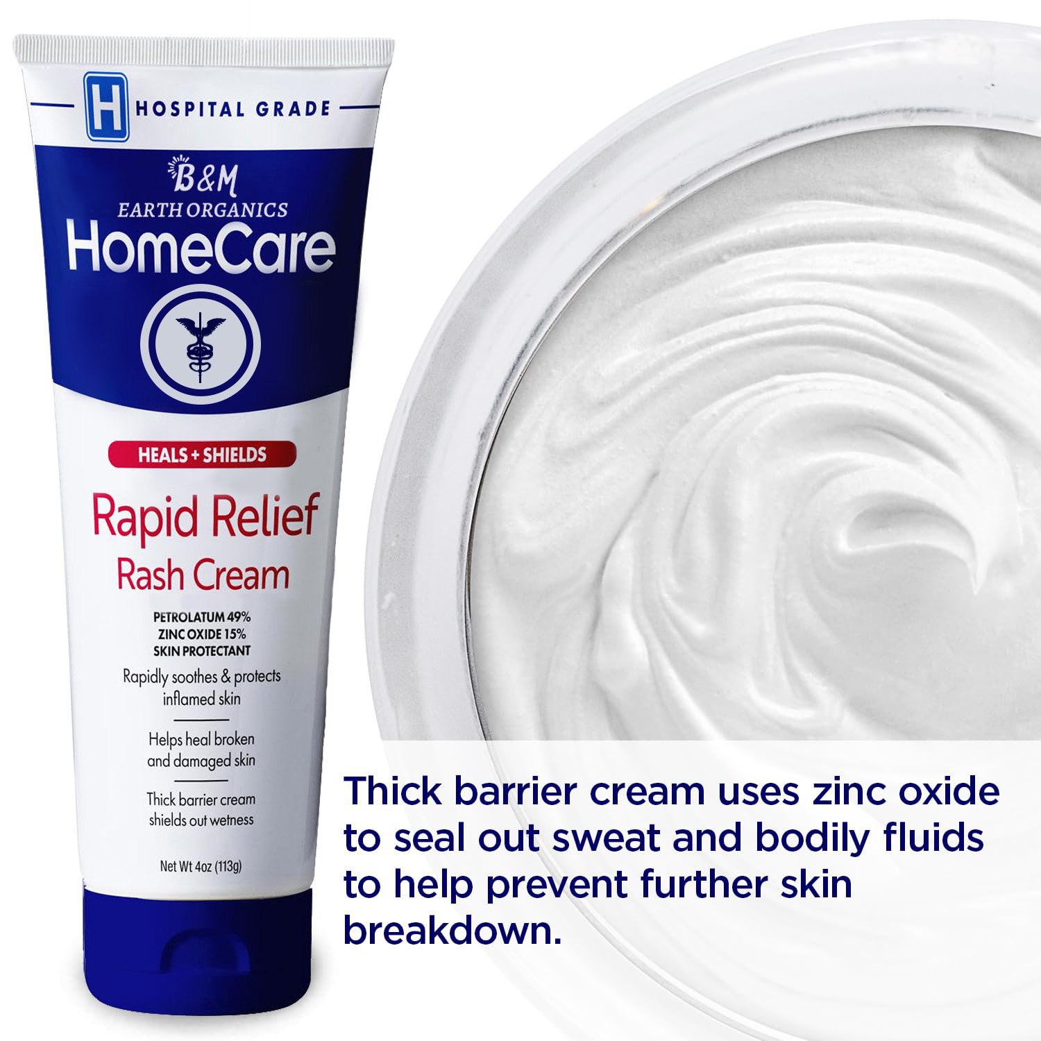 Rapid Relief Adult Diaper Rash Cream Extra Thick Moisturizing Barrier Cream for Incontinence and Healing Cream Zinc Oxide