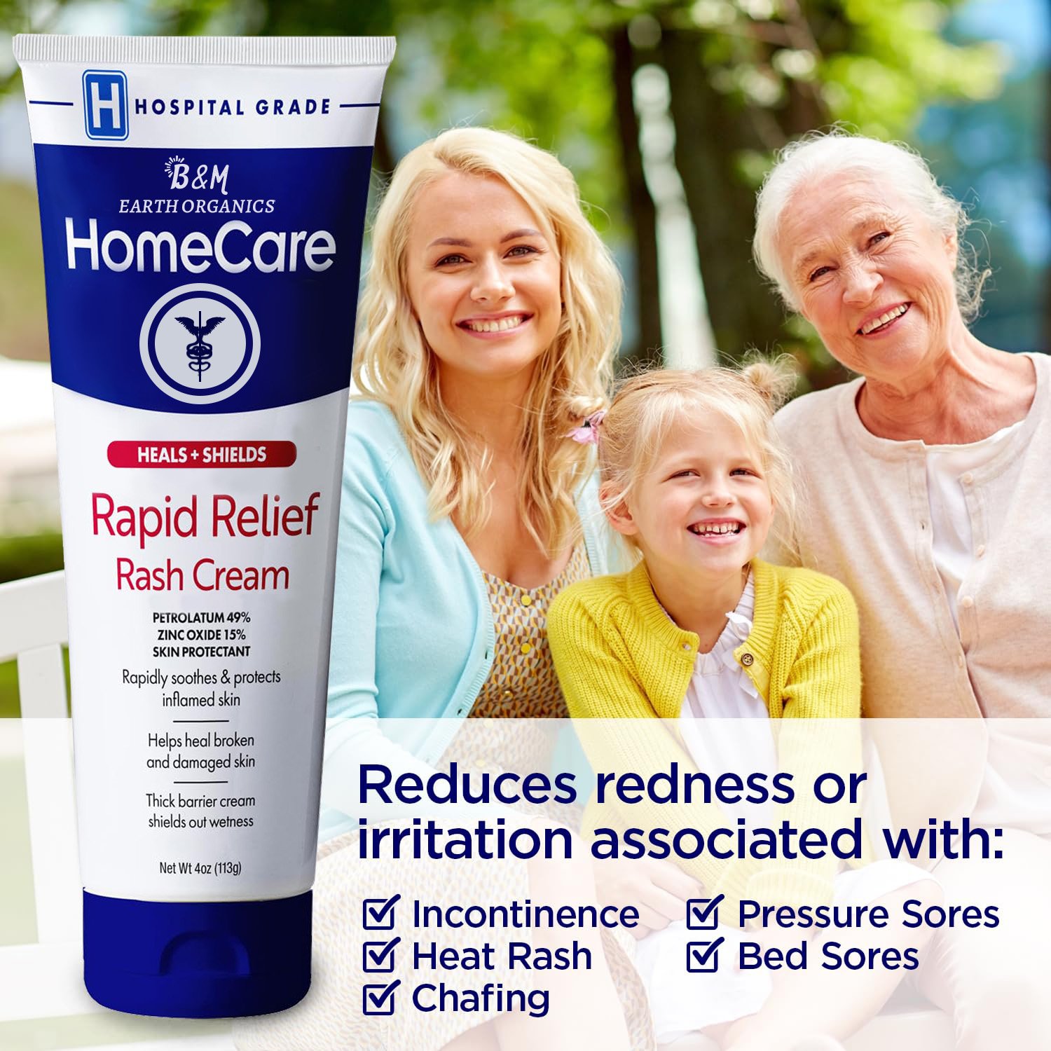 Rapid Relief Adult Diaper Rash Cream Extra Thick Moisturizing Barrier Cream for Incontinence and Healing Cream Zinc Oxide