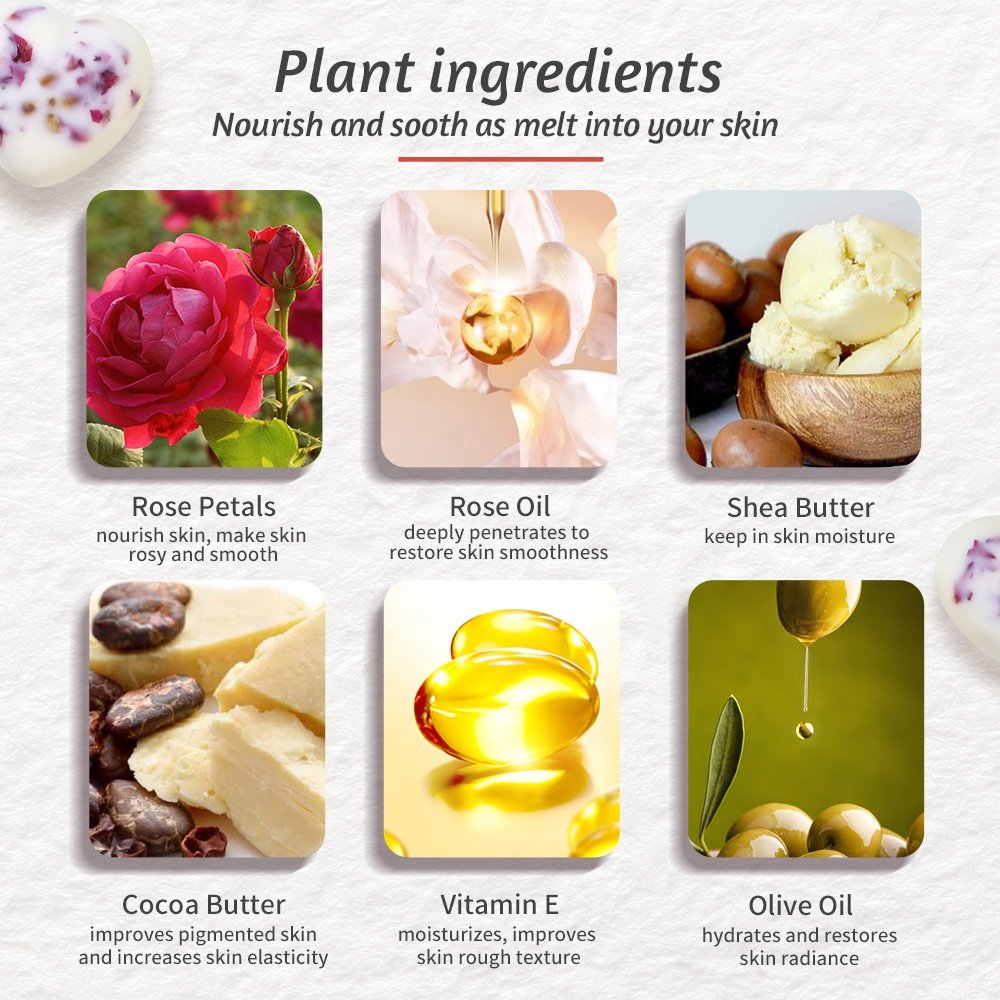 Private Label Heart-shaped Handmade Moisturizes Hydrates Skin Shea Butter Rose Solid Lotion Bars