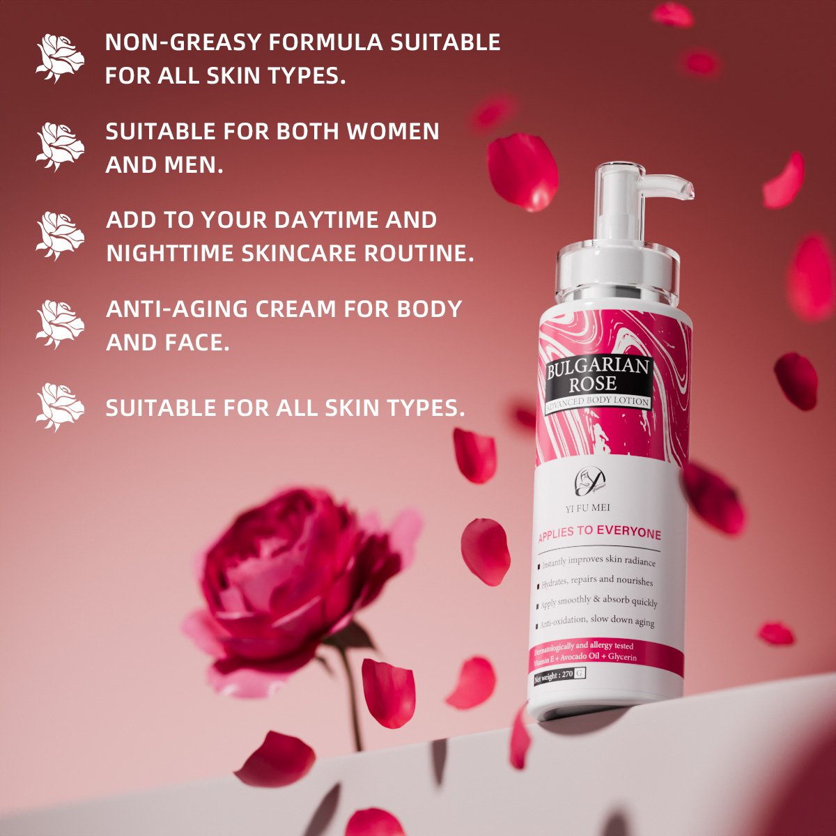 Custom Logo Vegan Rose Face And Body Lotion Organic Skincare Moisturizer Whitening Body Lotions For Women