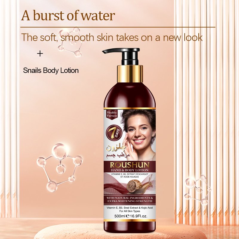 ROUSHUN Snails Body Lotion Vitamin E B3 Kojic Acid Natural Ingredients Hand And Body Whitening Cream