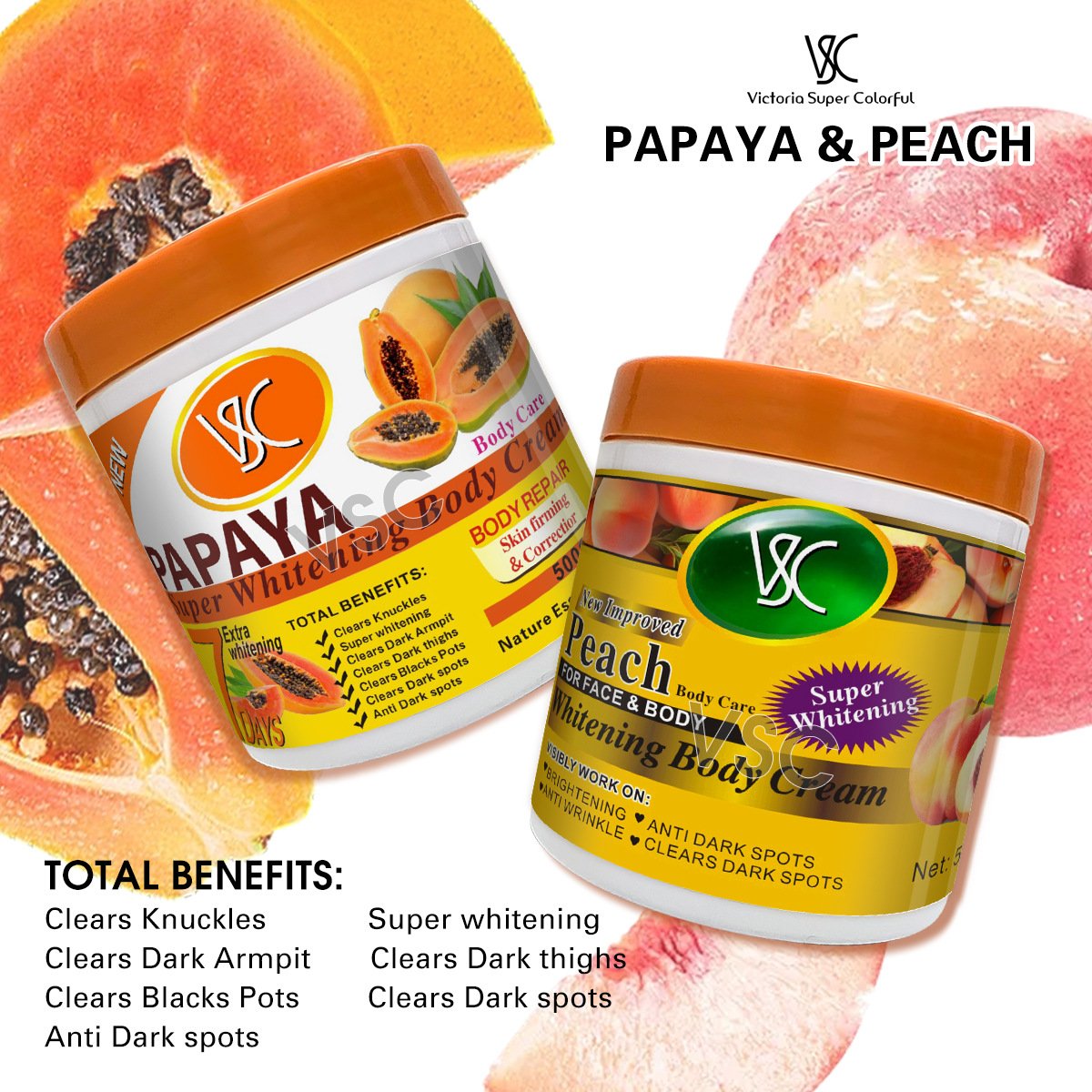 VSC wholesale pivate label anti dark pots& anti-aging body lotion moisturizing turmeric super whitening body cream 500g