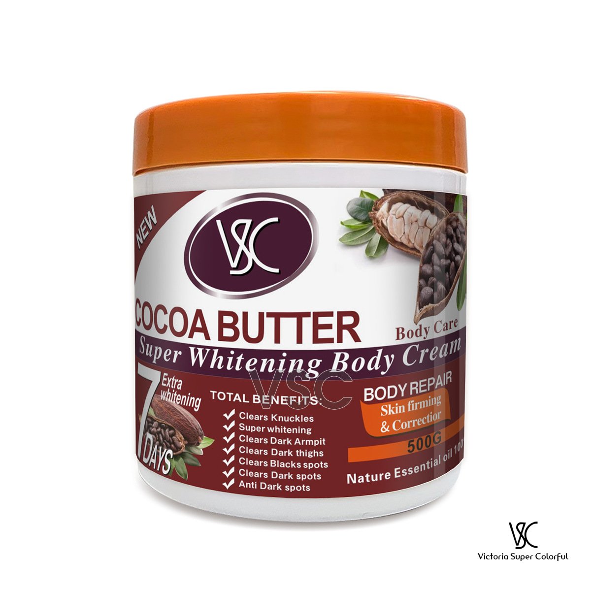 VSC wholesale pivate label anti dark pots& anti-aging body lotion moisturizing turmeric super whitening body cream 500g
