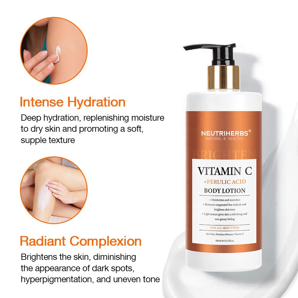 Private label brightening skin care moisturizing VC lighten vitamin c whitening body lotion for women
