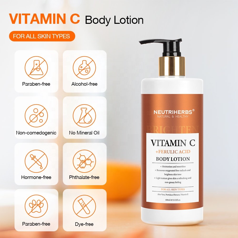 Private label brightening skin care moisturizing VC lighten vitamin c whitening body lotion for women
