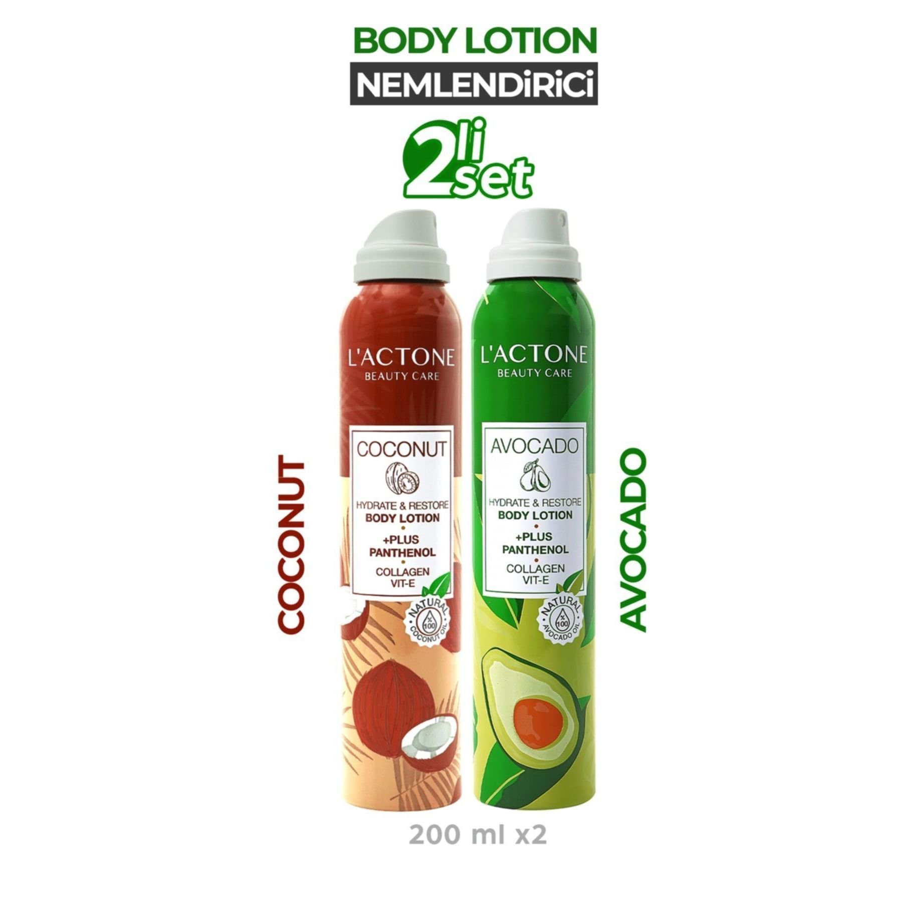 Avocado & Coconut Panthenol Body Lotion 2'li Set Moisturising Spray Supply Type