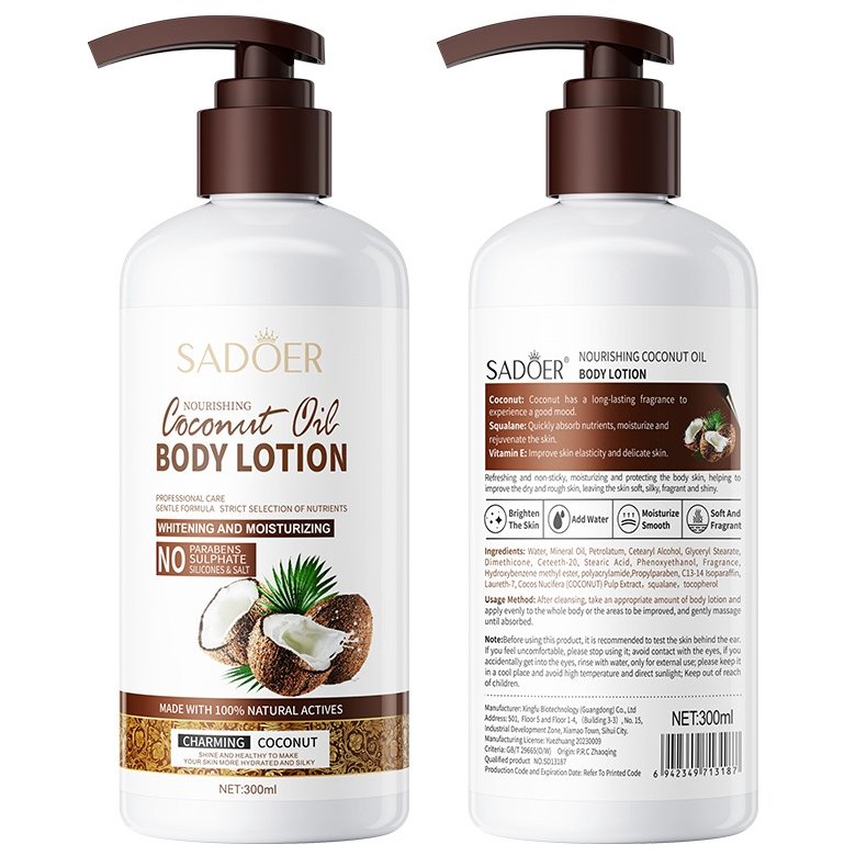 SADOER Moisturizing Roughness Skin Reduce Brighten Smoothing Fragrance Organic Coconut Oil Body Lotion