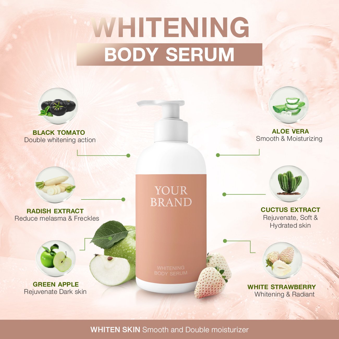 OEM Organic Body Care Whitening Lotion Serum 30ml Aloe Vera and Herbal Ingredients Moisturizing and Lightening Features