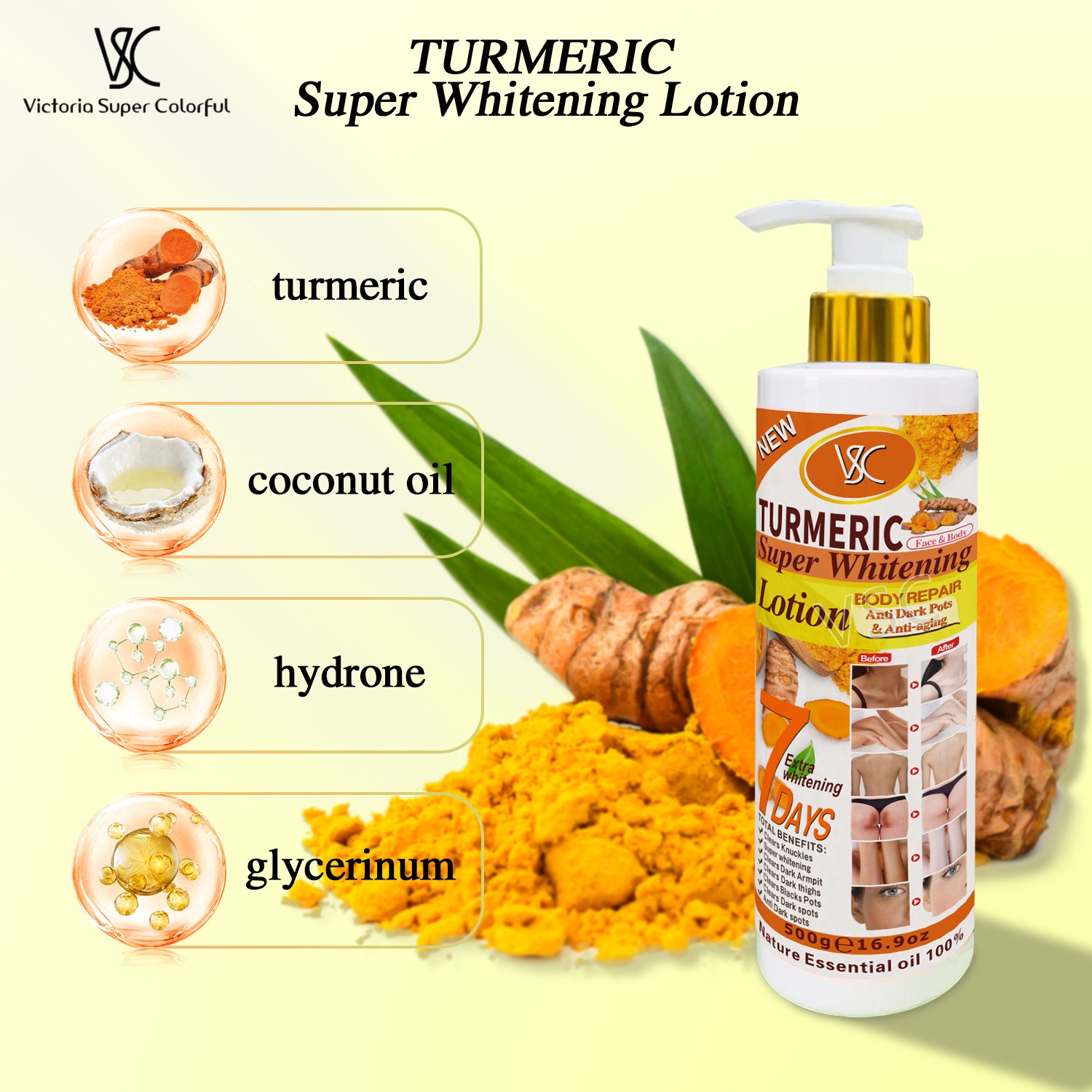 Hot sale Turmeric Lotion Skin Care super Whitening Cream Brightening face body anti-wrinkle Nourishing Vitamin C Body Lotion