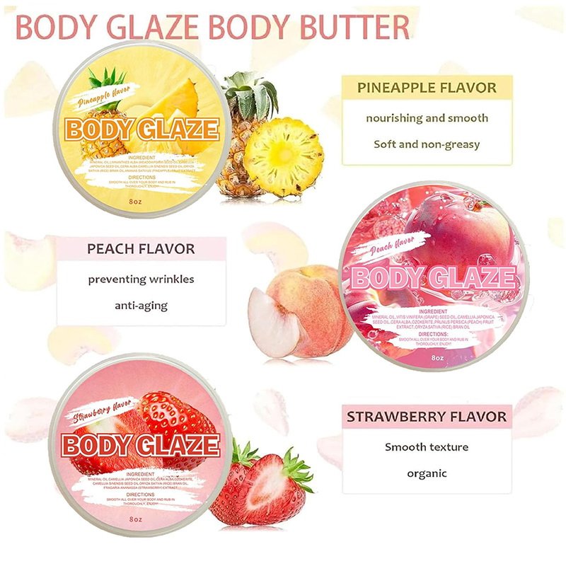 Private Label Body Glaze Butter Anti Aging Body Lotion Moisturizing & Brightening Body Cream Strawberry Shortcake Glow Cream