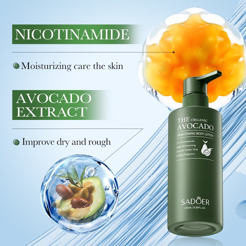 OEM SADOER bath hair skin care shampoo Organic Avocado Nicotinamide Lasting Fragrance Skin Moisturize Whitening Body Lotion