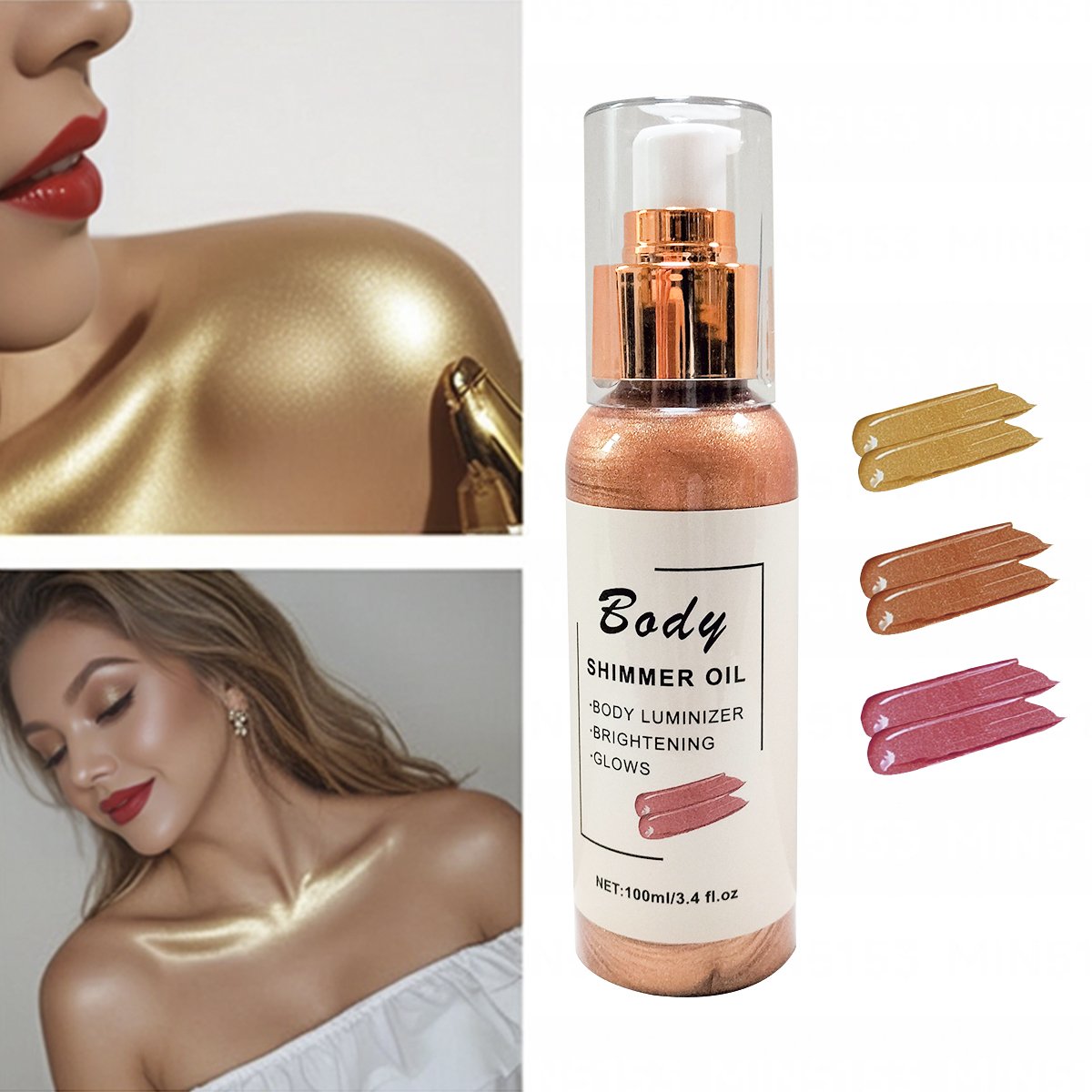 Brown Shimmer Body Oil and Turmeric Soap Set - Body Glitter Lotion Hydrate Skin for an Glow