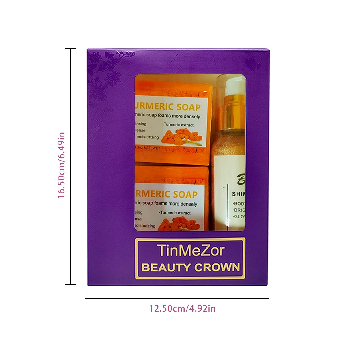 Brown Shimmer Body Oil and Turmeric Soap Set - Body Glitter Lotion Hydrate Skin for an Glow