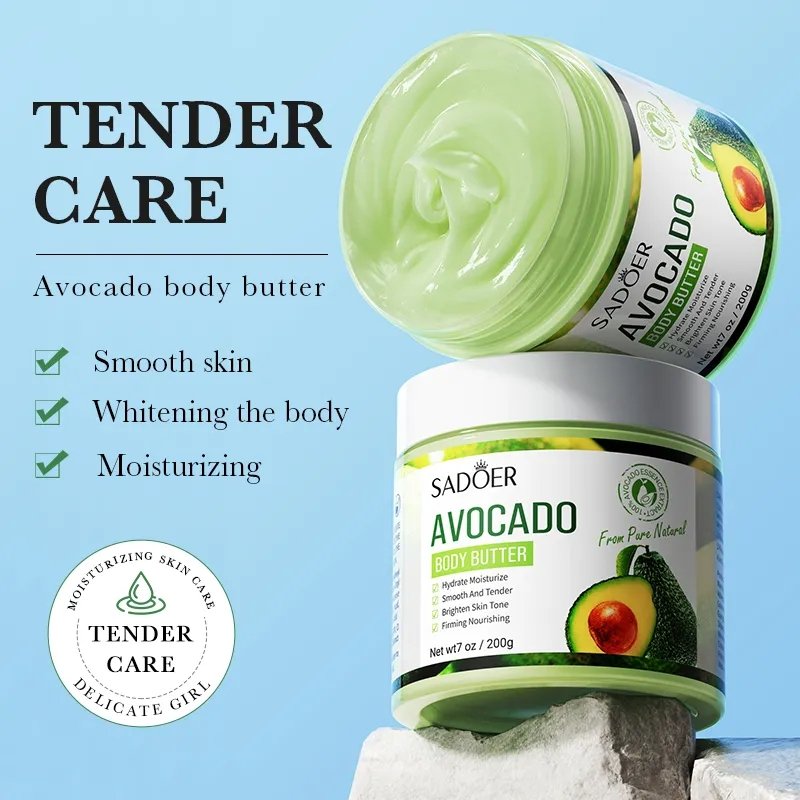 SADOER private label organic moisturizing vegan avocado shea butter mango rose whipped skin care body butter lotion