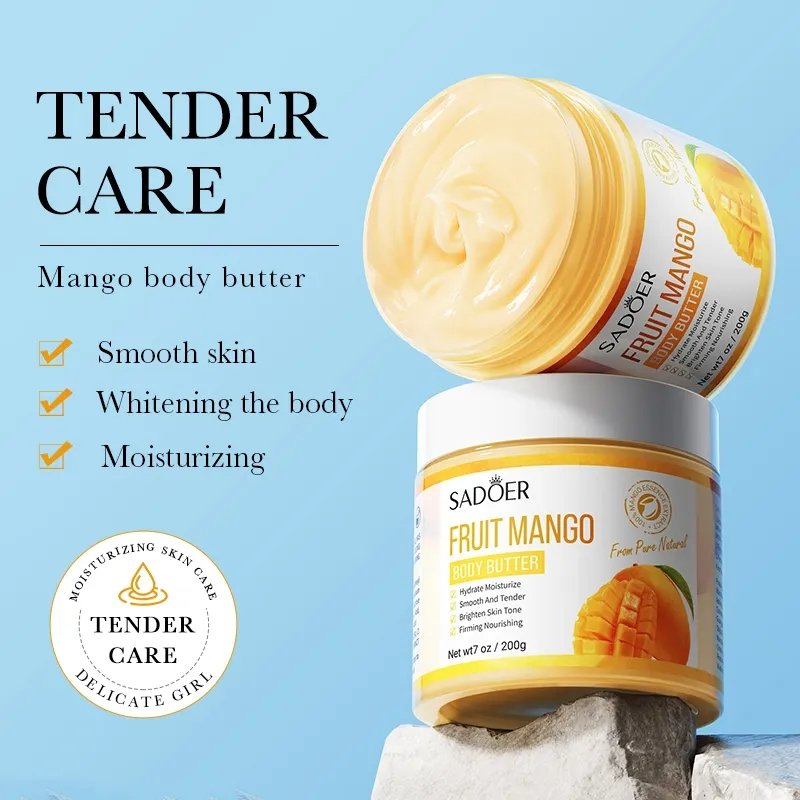 SADOER private label organic moisturizing vegan avocado shea butter mango rose whipped skin care body butter lotion