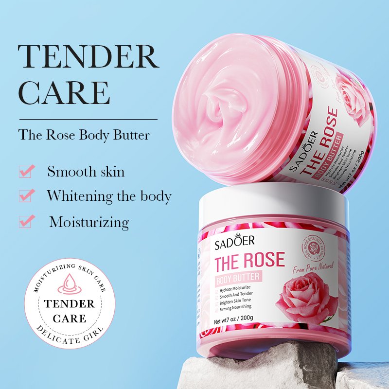 SADOER private label organic moisturizing vegan avocado shea butter mango rose whipped skin care body butter lotion
