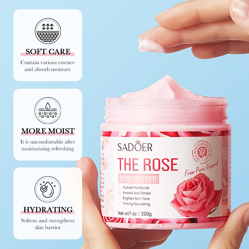 SADOER private label organic moisturizing vegan avocado shea butter mango rose whipped skin care body butter lotion