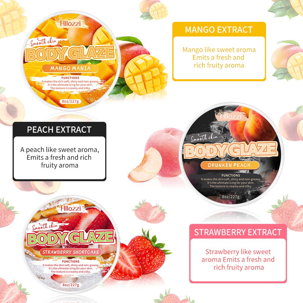 8oz/227g Hllozzi New strawberry BODY GLAZE Whitening Body Lotion Pick Your Scent with Products Shea Butter Body Care Cream