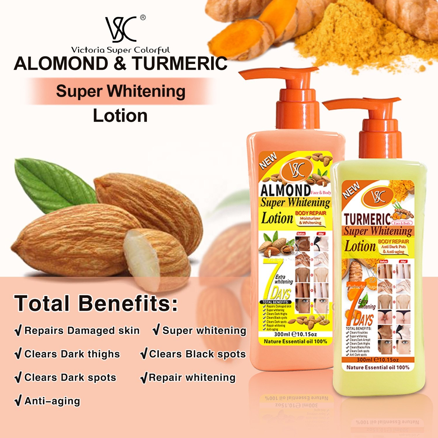 Private Label 100% Natural Organic Long-Lasting Fragrance Moisturizing 7 Days Super Skin Whitening Turmeric Body Lotion
