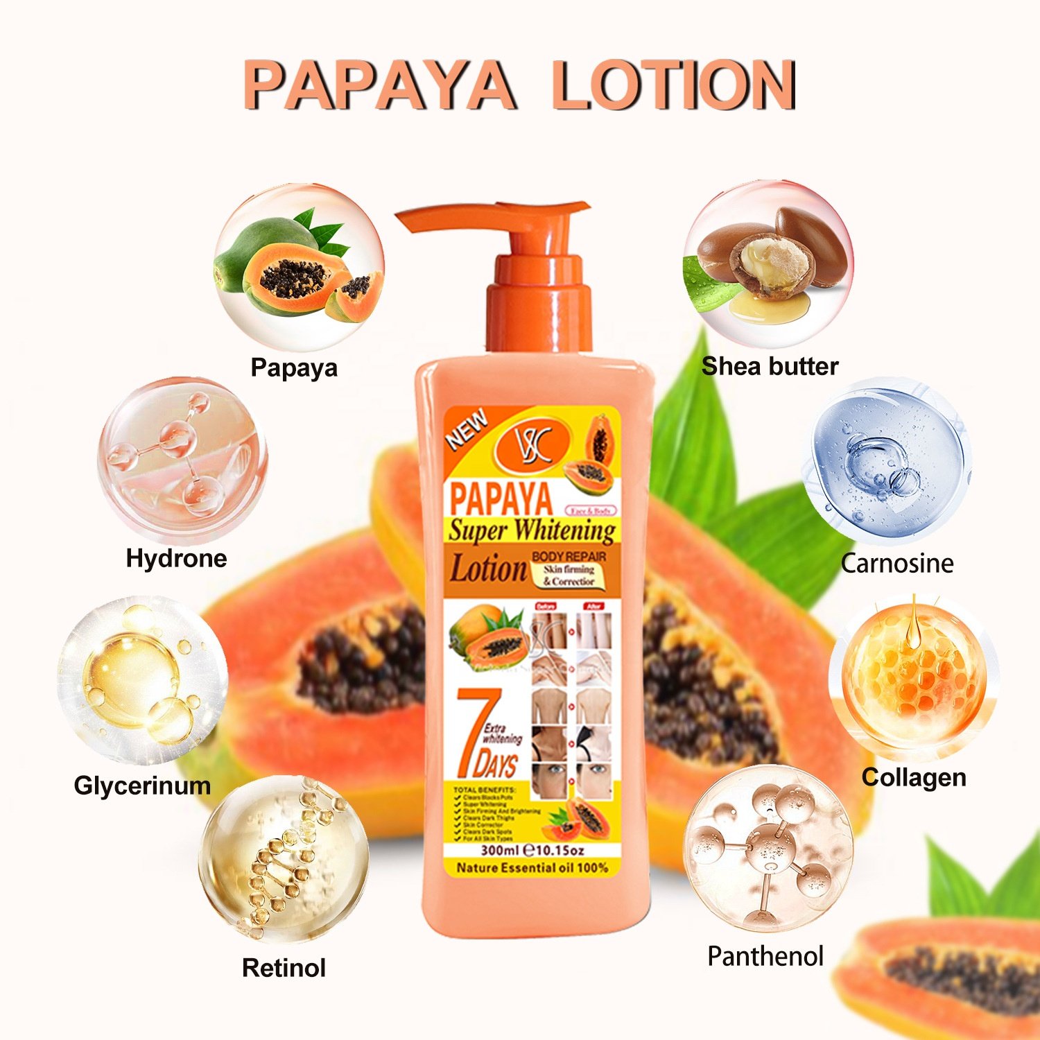 Private Label 100% Natural Organic Long-Lasting Fragrance Moisturizing 7 Days Super Skin Whitening Turmeric Body Lotion