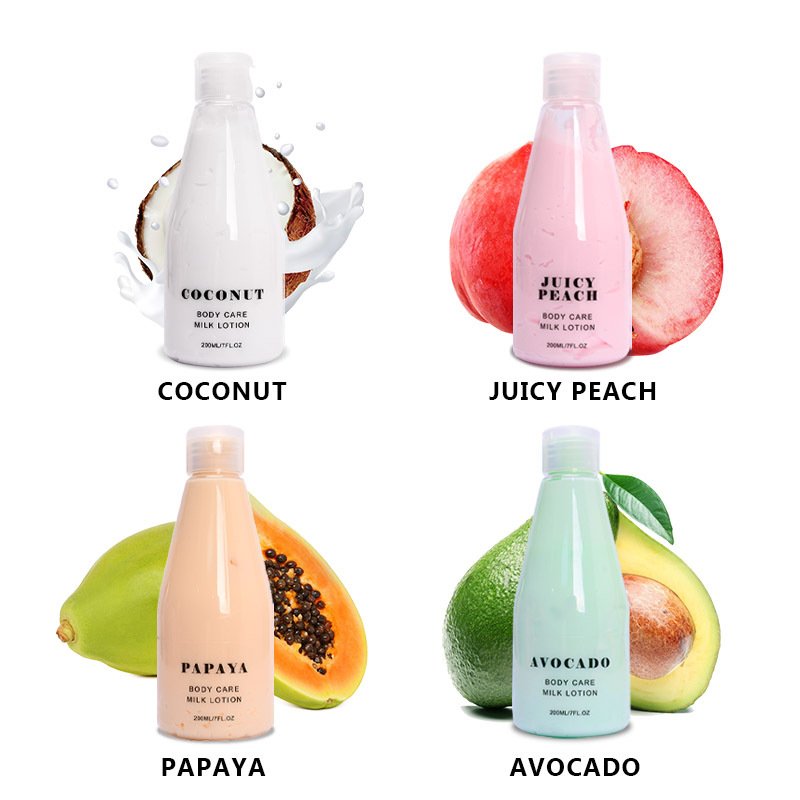 Papaya Avocado Peach Coconut Milk Body Milk Moisturizing Nourishing Vittamin C Lightening Natural Skin Whitening Body Lotion OEM