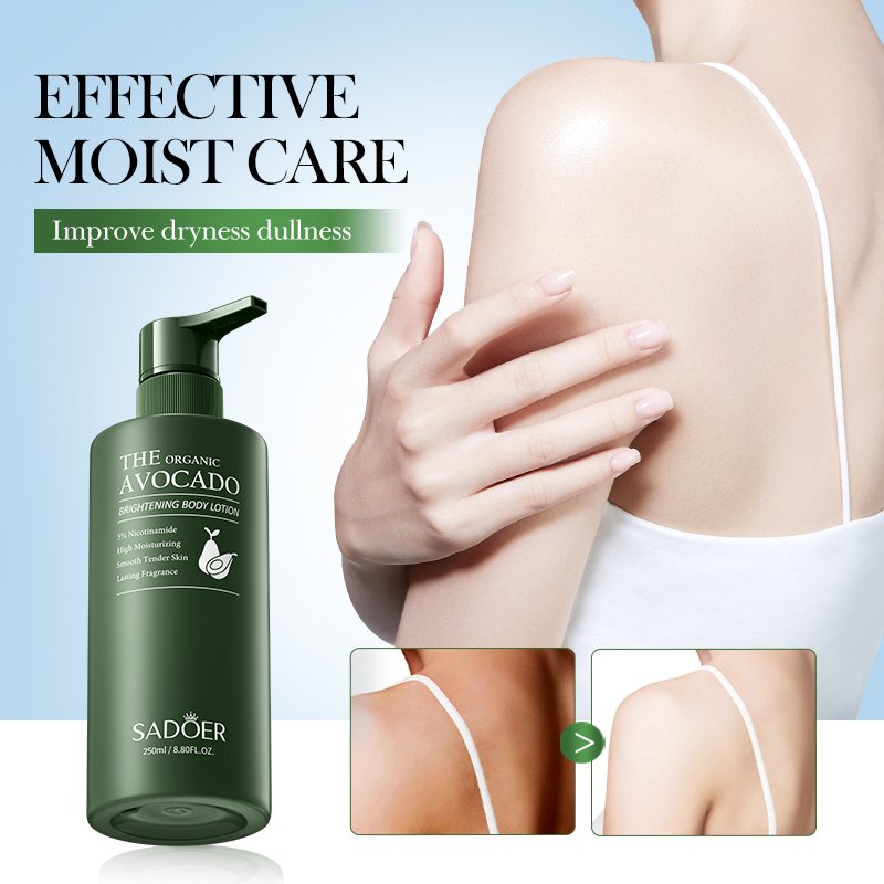 SADOER Private Label Factory Price Body Lotion Moisturizing Avocado Nicotinamide Whitening Formula to Brighten Your Skin