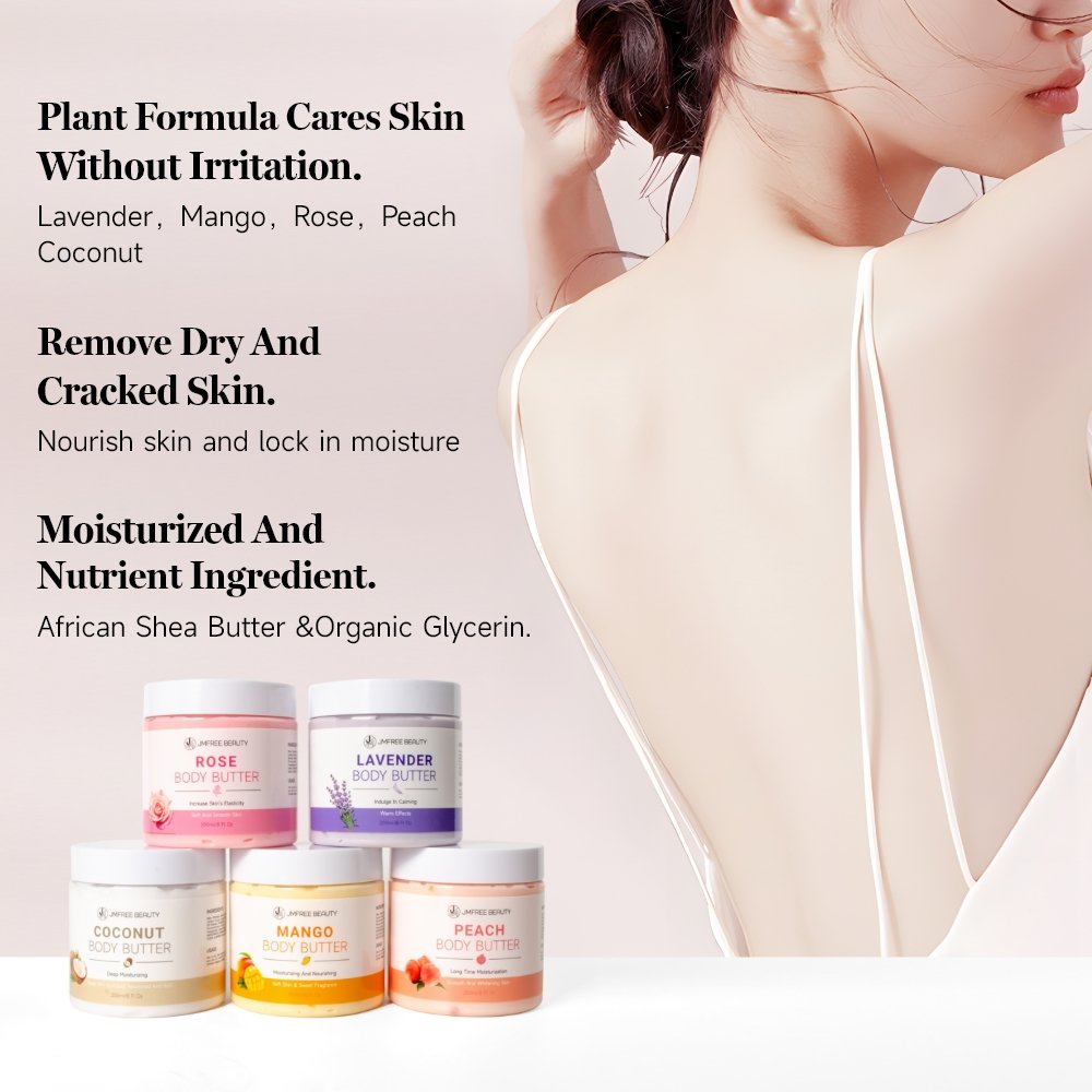 JMFREE Vegan Body Butter Cream Private Label Nature Shea Butter Wholesale Moisturizing Body Lotion Whipped Rose Body Butter
