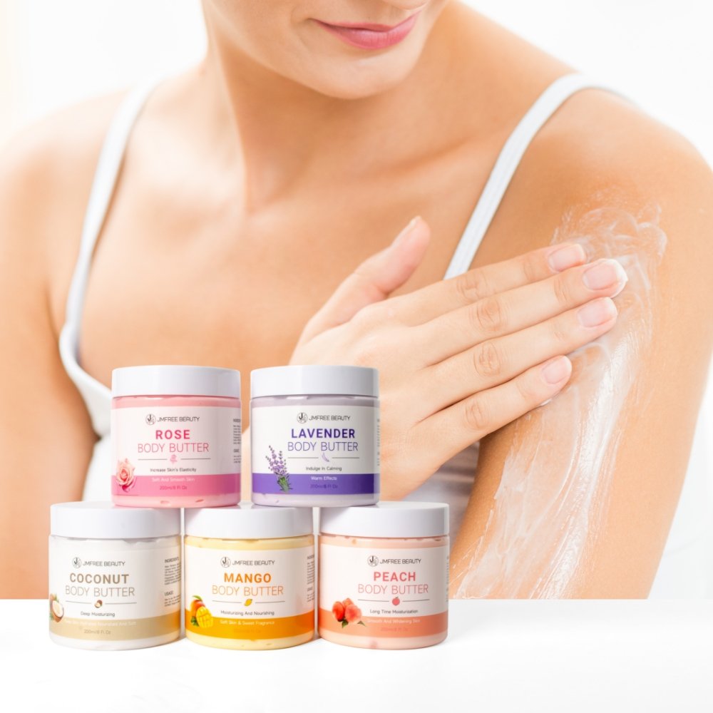 JMFREE Vegan Body Butter Cream Private Label Nature Shea Butter Wholesale Moisturizing Body Lotion Whipped Rose Body Butter