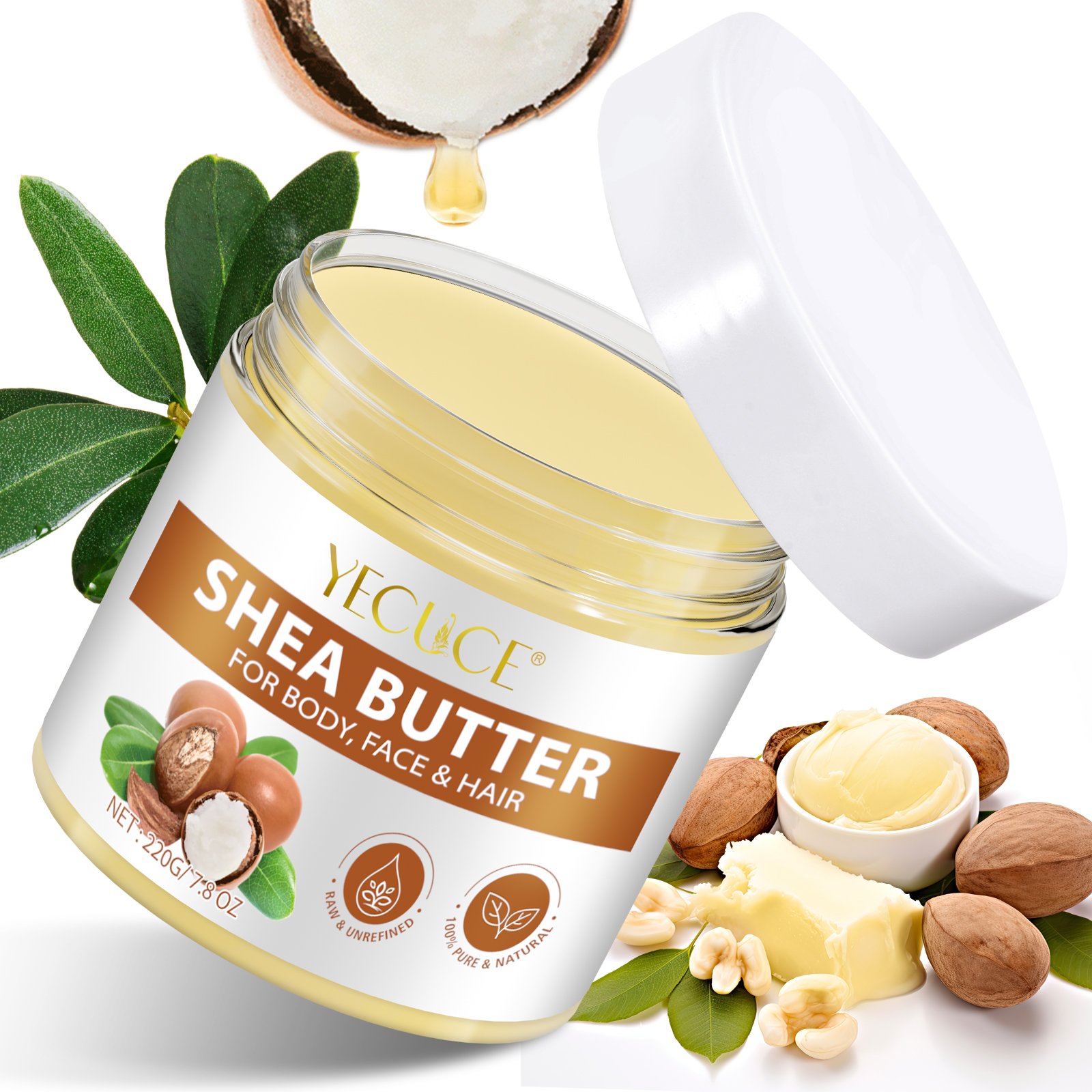 YECUCE deep nourishing long lasting hydration 220g natural shea butter cream body lotion unrefined organic raw shea butter