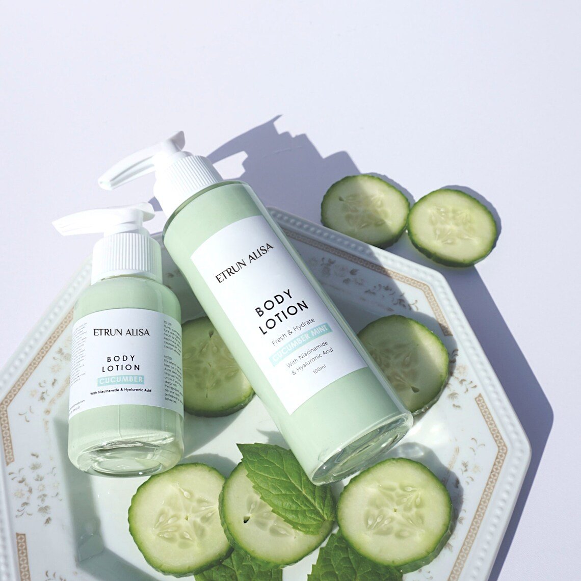 ETRUN OEM Niacinamide Hyaluronic Acid face & Body Cucumber Mint Lotion For Hydrate Aftersun Smooth Cooling Refreshing Skin