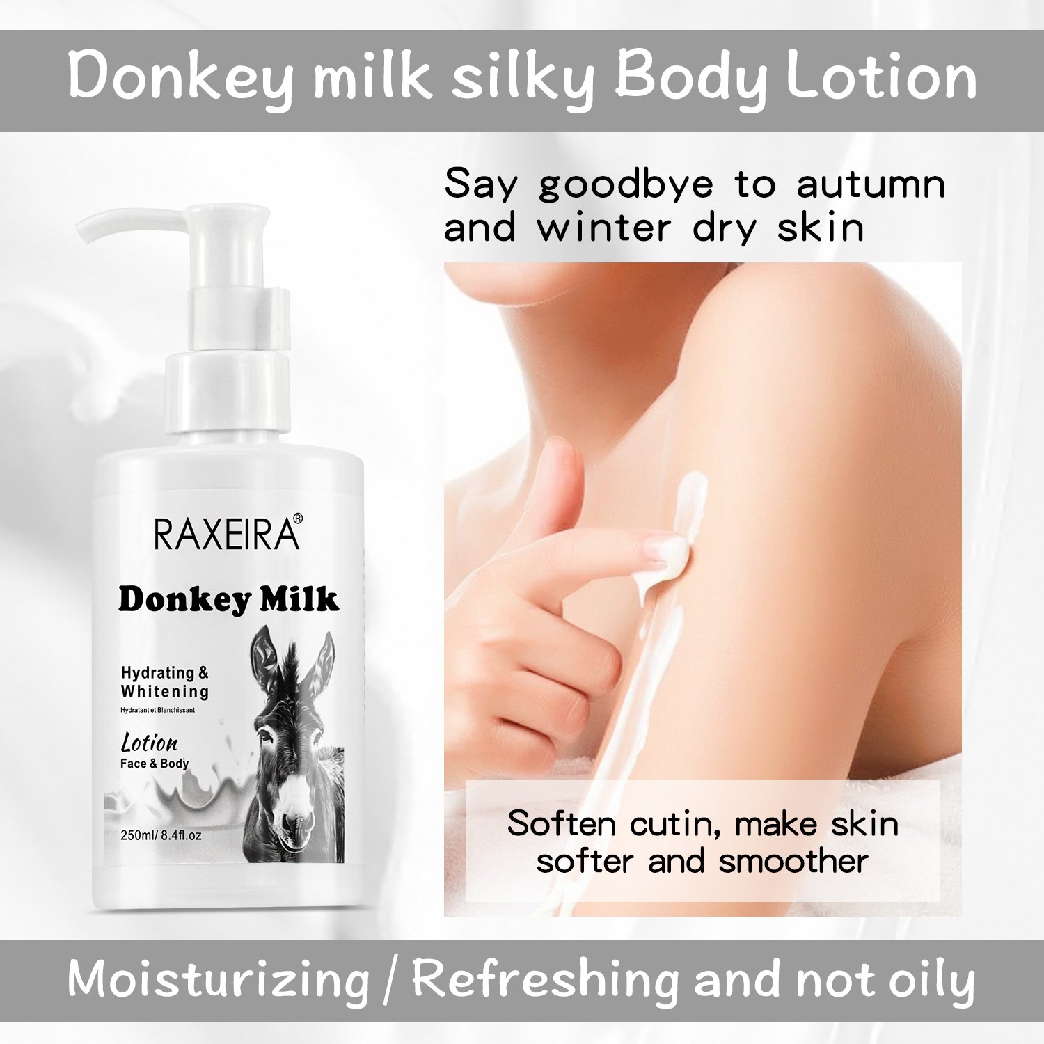 OEM/ODM Donkey Milk Natural Skin Lightening Body Lotion Best Selling Body & Face Cream Lotion Whitening Moisturizing