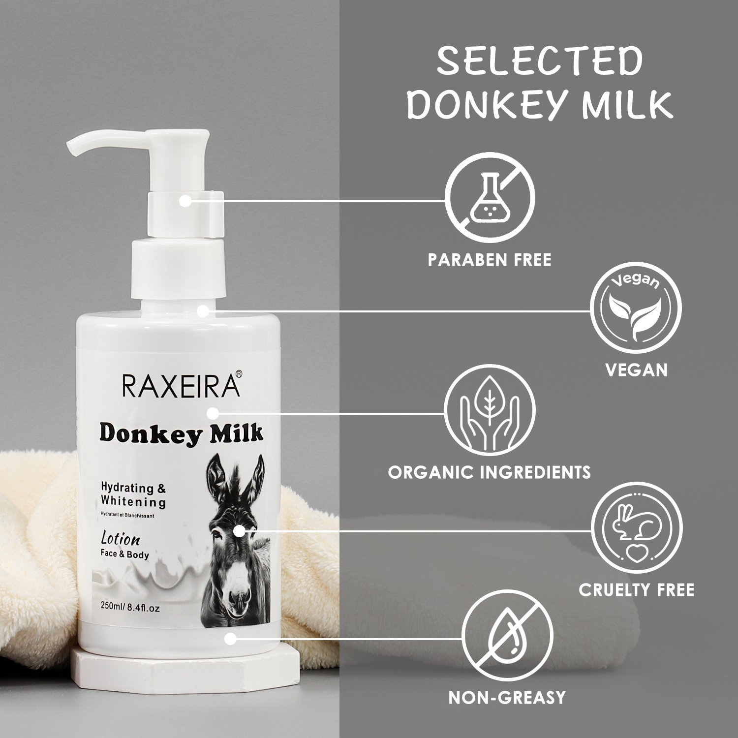 OEM/ODM Donkey Milk Natural Skin Lightening Body Lotion Best Selling Body & Face Cream Lotion Whitening Moisturizing