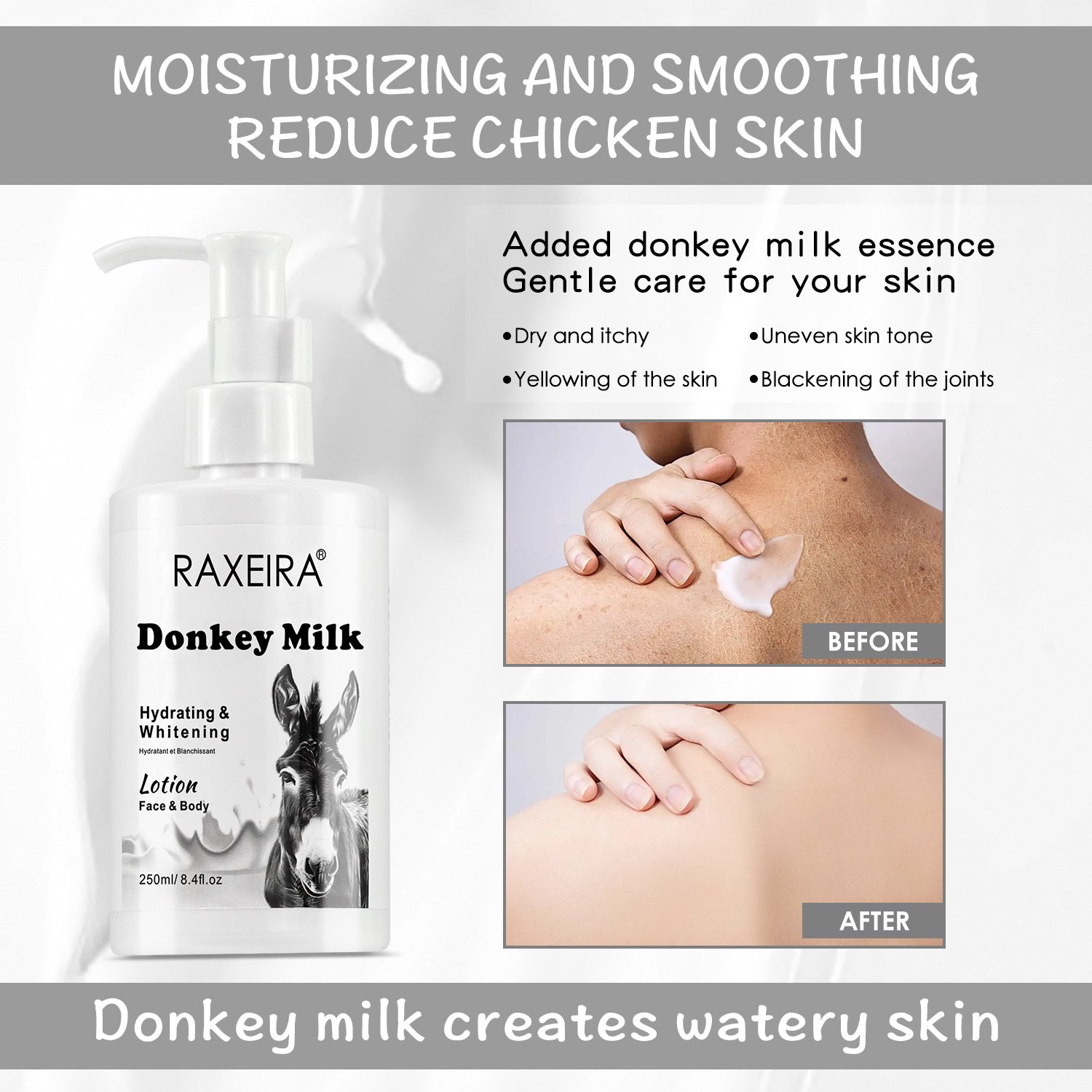 OEM/ODM Donkey Milk Natural Skin Lightening Body Lotion Best Selling Body & Face Cream Lotion Whitening Moisturizing