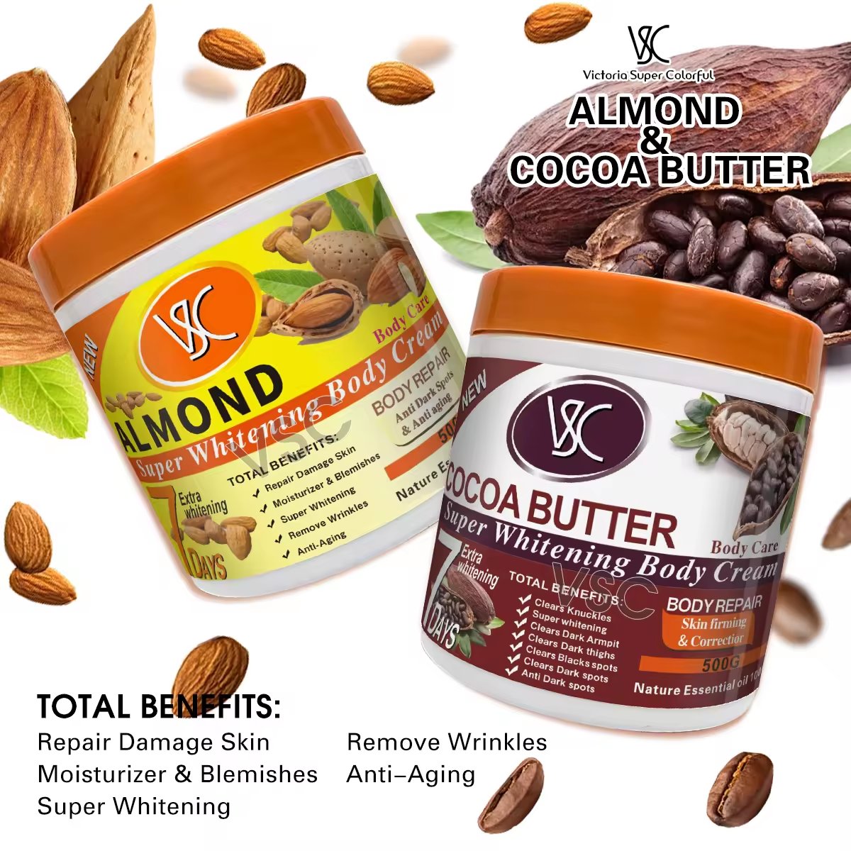 High Quality super Whitening Body Cream Vitamin C Dark Spot Removal Brightening Nourishing Body Lotion Corrector Skin 500g