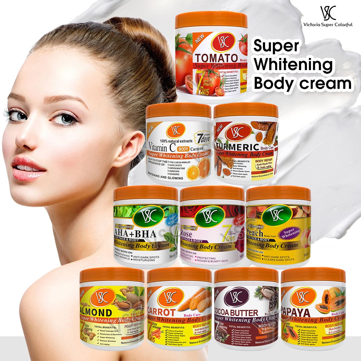 High Quality super Whitening Body Cream Vitamin C Dark Spot Removal Brightening Nourishing Body Lotion Corrector Skin 500g
