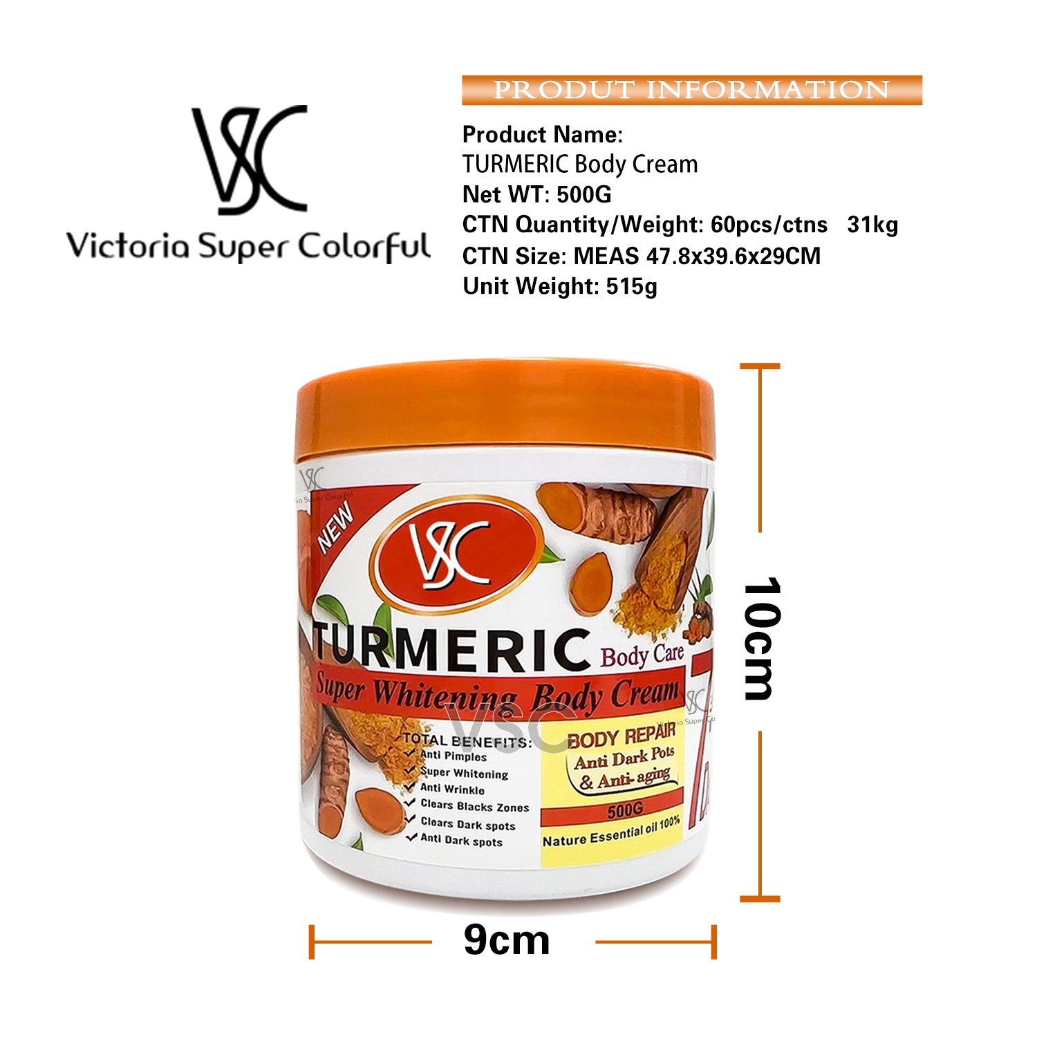 High Quality super Whitening Body Cream Vitamin C Dark Spot Removal Brightening Nourishing Body Lotion Corrector Skin 500g