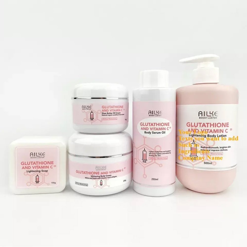 5 in 1 Double-Glutathione Vitamin C Body Lotion Whitening Body Cream Firming Body Oil Lightening Soap Skincare Kit
