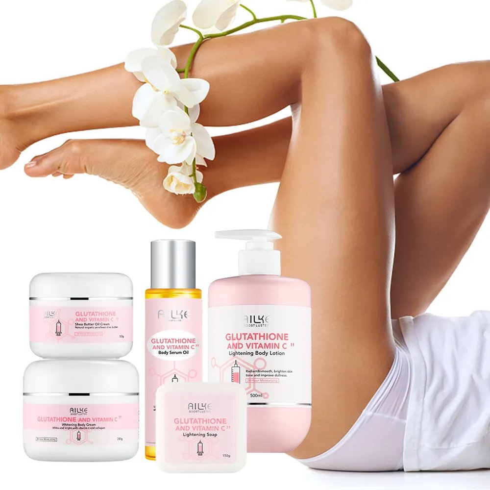 5 in 1 Double-Glutathione Vitamin C Body Lotion Whitening Body Cream Firming Body Oil Lightening Soap Skincare Kit