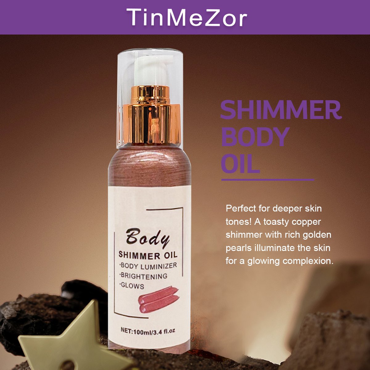 Gold & Brown Gold Shimmer Body Luminizer Smooth Highlighter Summer Taning Makeup With Turmeric Body Lotion Set