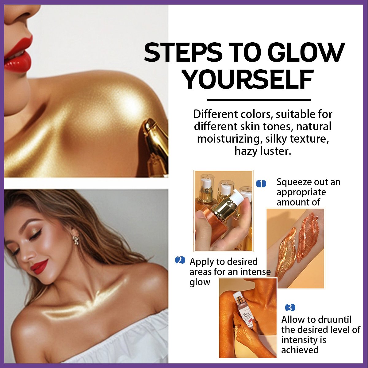 Gold & Brown Gold Shimmer Body Luminizer Smooth Highlighter Summer Taning Makeup With Turmeric Body Lotion Set