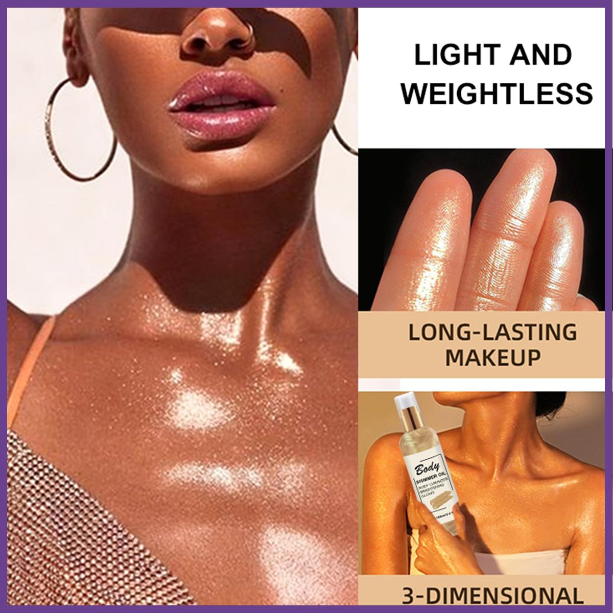 Gold & Brown Gold Shimmer Body Luminizer Smooth Highlighter Summer Taning Makeup With Turmeric Body Lotion Set