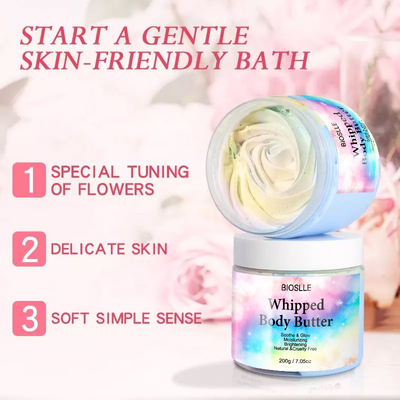 BIOSLLE Wholesale Custom Logo Vegan Organic Moisturizing Colorful Rainbow Whipped Shea Butter Moisture Body Butter