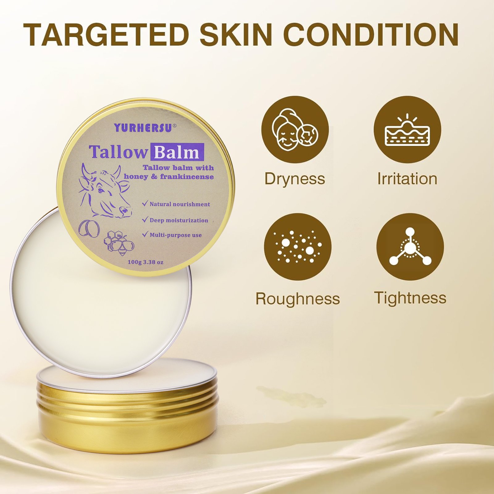 OED/ODM Organic Hydrating Dry Skin Soothing Moisturizing Beef Tallow Face Cream Balm Beef Tallow For Body& Face