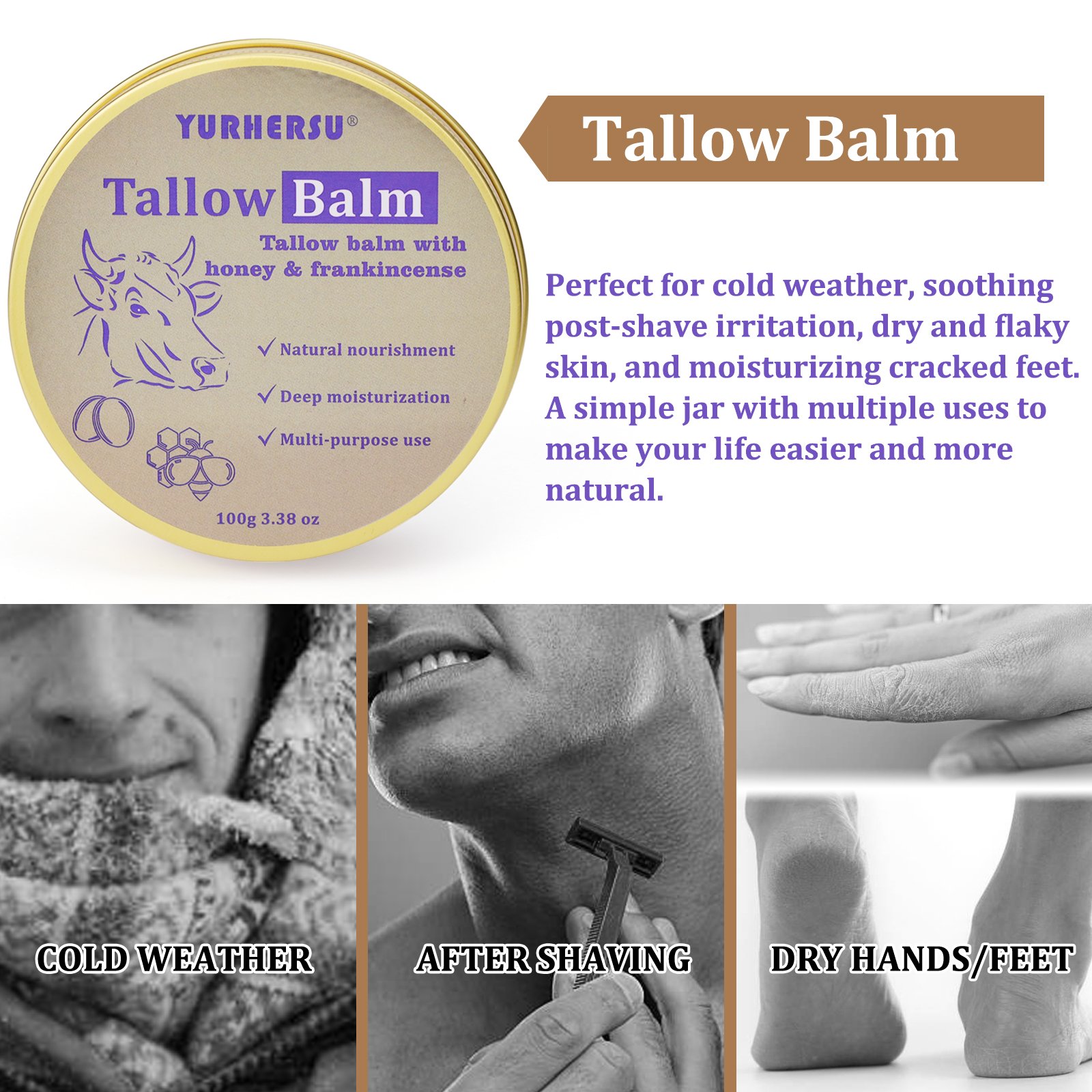 OED/ODM Organic Hydrating Dry Skin Soothing Moisturizing Beef Tallow Face Cream Balm Beef Tallow For Body& Face