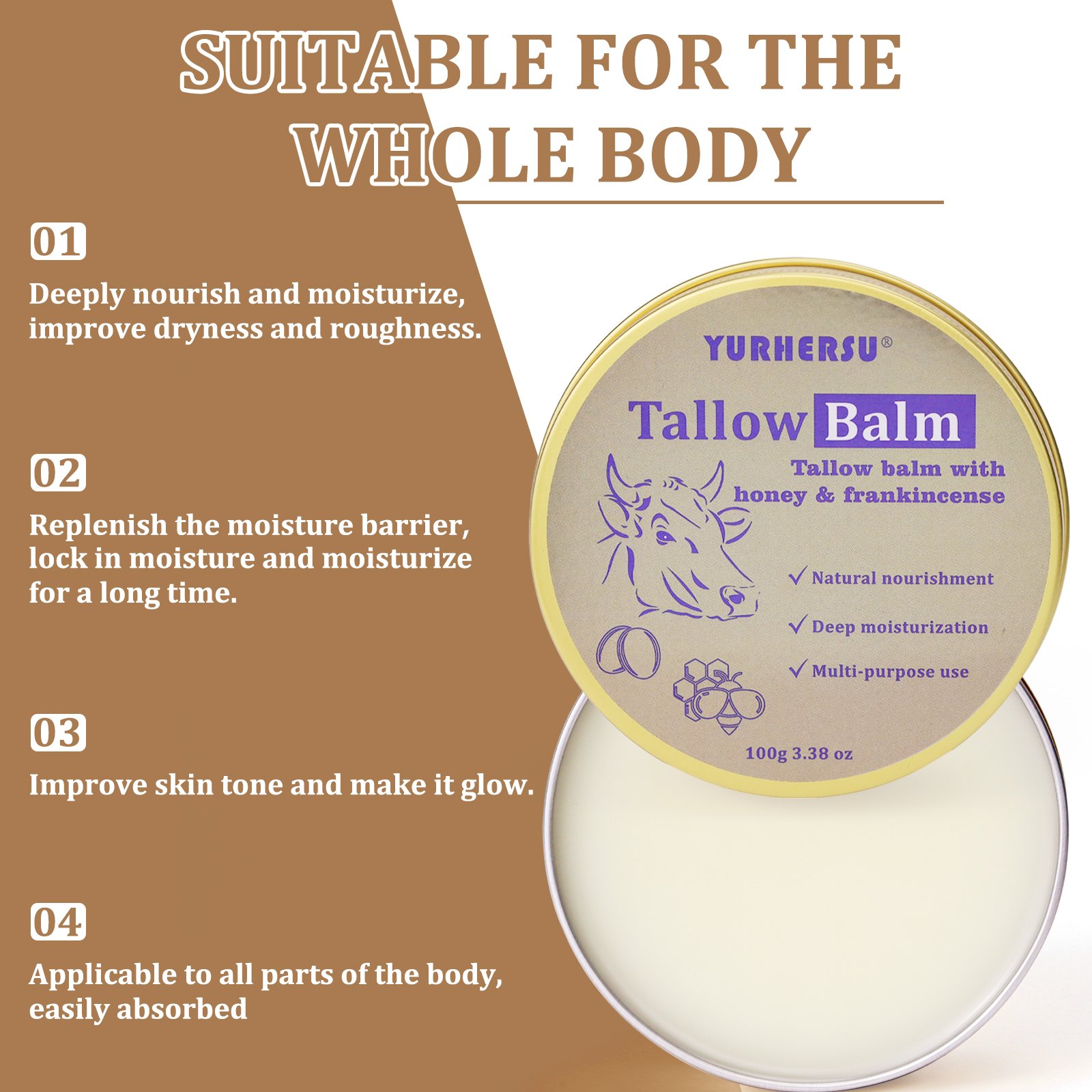 OED/ODM Organic Hydrating Dry Skin Soothing Moisturizing Beef Tallow Face Cream Balm Beef Tallow For Body& Face