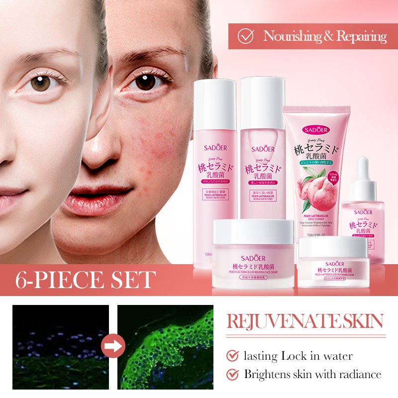 SADOER Private Label Facial Body Care lotion mask Product Vitamin C Moisturizing Brightening Peach Lactobacillus skin care set