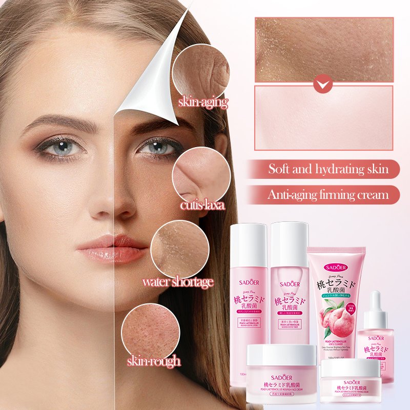 SADOER Private Label Facial Body Care lotion mask Product Vitamin C Moisturizing Brightening Peach Lactobacillus skin care set